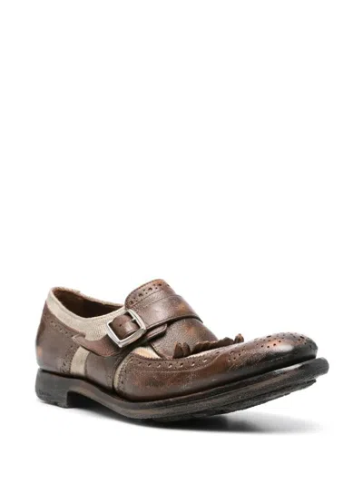 Church's Shanghai Distressed Leather And Canvas Brogues In Brown