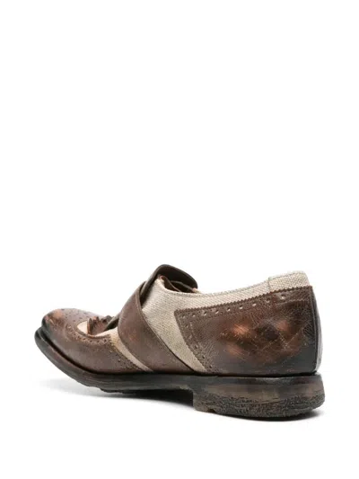 Church's Shanghai Distressed Leather And Canvas Brogues In Brown