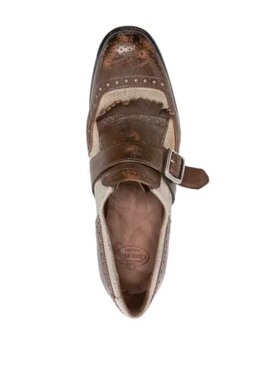 Church's Shanghai Distressed Leather And Canvas Brogues In Brown
