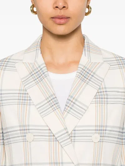 Circolo 1901 Check Pattern Double-breasted Cotton Jacket In White