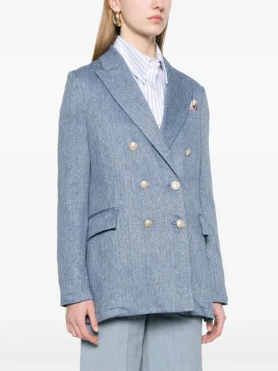 Circolo 1901 Linen And Cotton Double-breasted Jacket In Blue