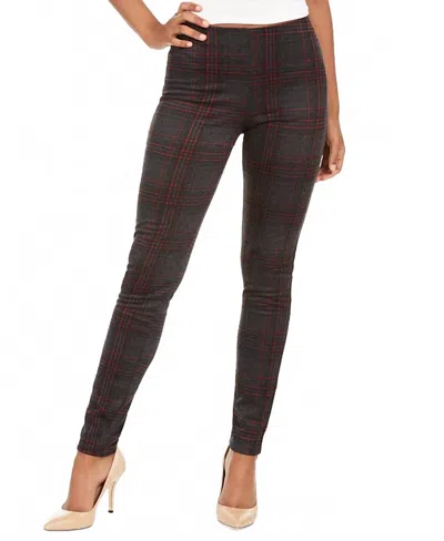 Hippie Rose Pull-on Ponte Leggings In Grey Plaid In Black
