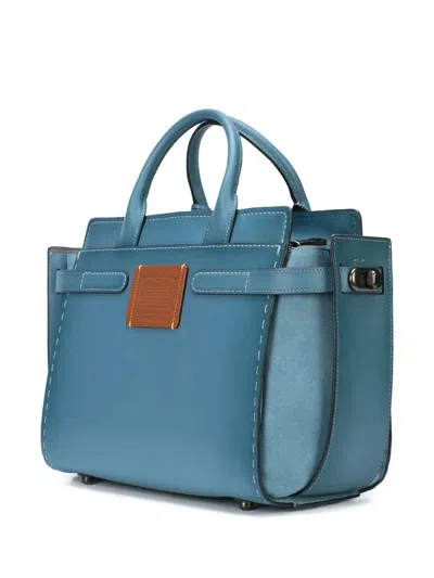 Coach Mixed Leather Double Swagger Satchel In Blue