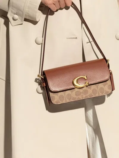 Coach Zoe Signature Coated Canvas Tan Caramel Shoulder Bag In Brown