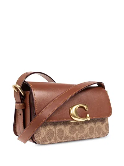 Coach Zoe Signature Coated Canvas Tan Caramel Shoulder Bag In Brown