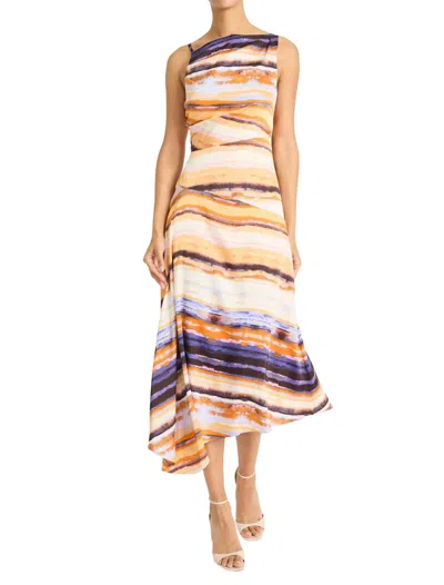 Maggy London Asymmetrical Draped Midi Dress In Ivory Orange In Pattern