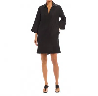 Karen Kane Cuffed Sleeve Linen Dress In Black In Black