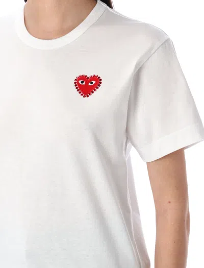 Comme Des Garçons Play White Cotton T-shirt With Crystal Heart In White