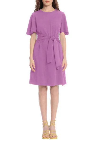 Ivy & Blu Short Flutter Sleeve A-line Dress In Violet In Purple