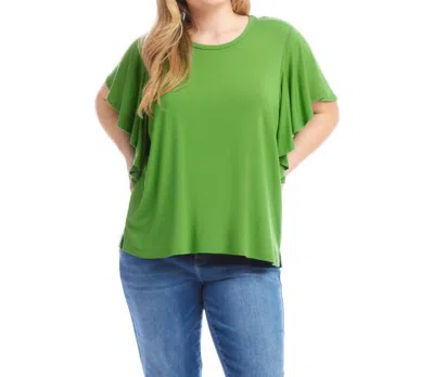 Karen Kane Flutter Sleeve Crewneck Jersey Top In Green