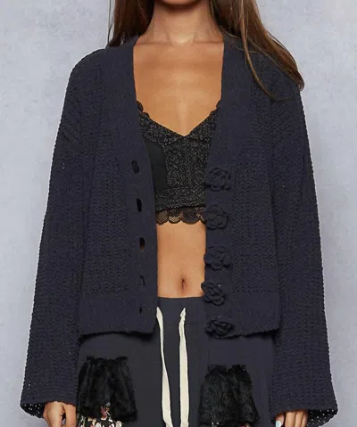 Pol Crochet Button Down Cardigan In Black In Black