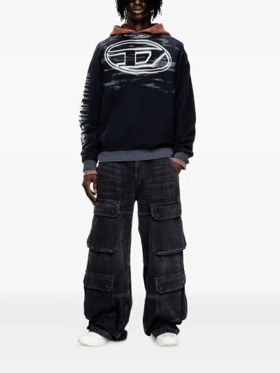 Diesel Cotton Sweatshirt With Oval D Print In Black