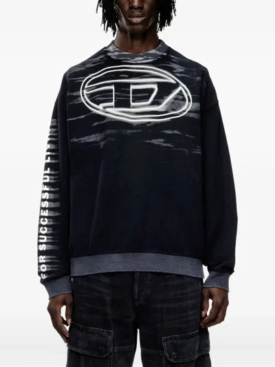 Diesel Cotton Sweatshirt With Oval D Print In Black