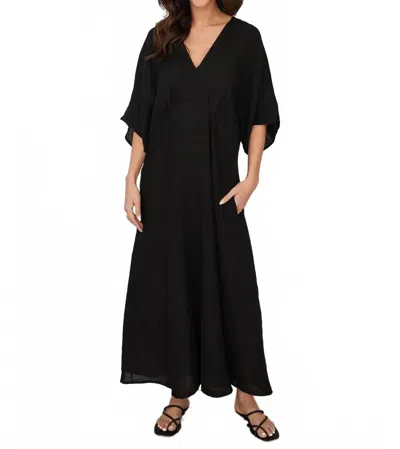 Milio Milano Solid Linen V-neck Dolman Maxi Dress In Black In Black