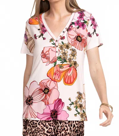 Johnny Was Janie Favorite Short Sleeve Henley Tee In Rosabelia In Multi