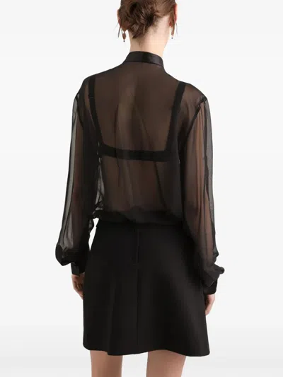 Dolce & Gabbana Black Silk Shirt With Bow In Black