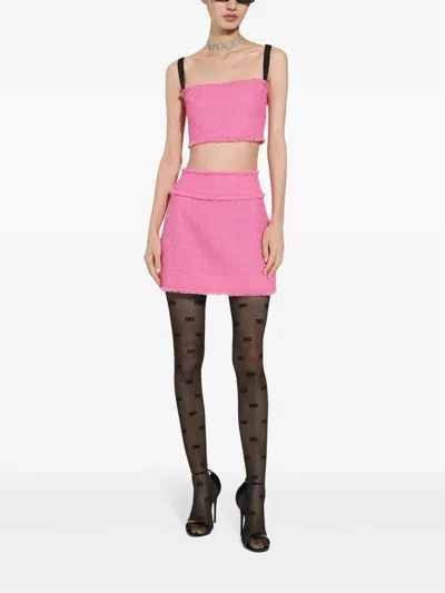 Dolce & Gabbana Fuchsia Tweed Crop-top In Pink