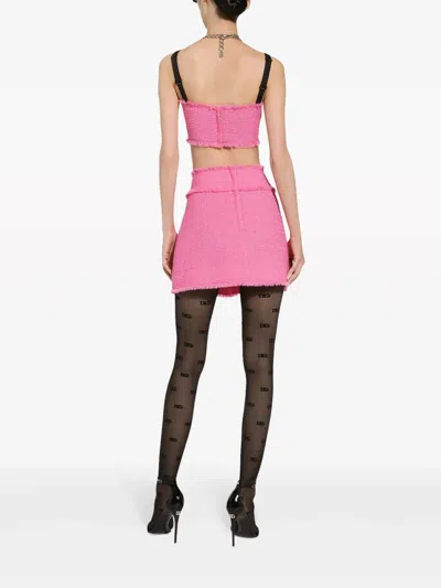 Dolce & Gabbana Fuchsia Tweed Crop-top In Pink