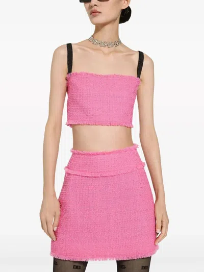 Dolce & Gabbana Fuchsia Tweed Crop-top In Pink
