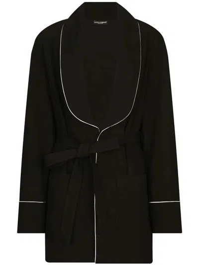 Dolce & Gabbana Piped Belted Shawl Jacket In Animal Print