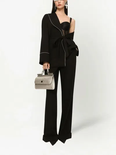 Dolce & Gabbana Piped Belted Shawl Jacket In Animal Print