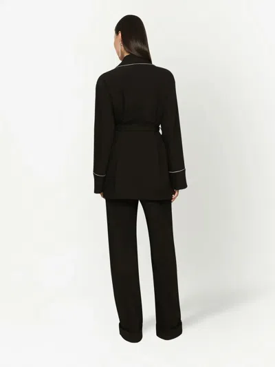 Dolce & Gabbana Piped Belted Shawl Jacket In Animal Print