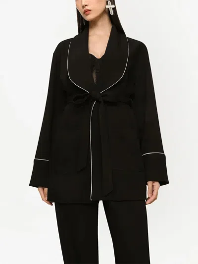 Dolce & Gabbana Piped Belted Shawl Jacket In Animal Print