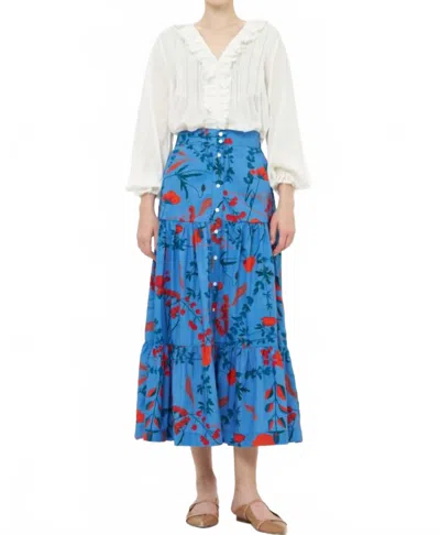 Oliphant Women's Button Front Skirt In Bartram Blue In Animal Print