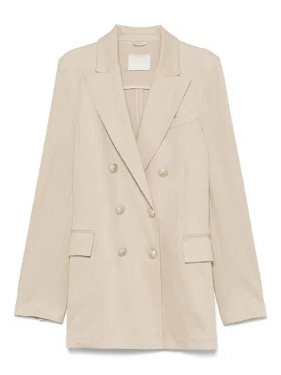 Circolo 1901 Linen And Cotton Double-breasted Jacket In Neutral