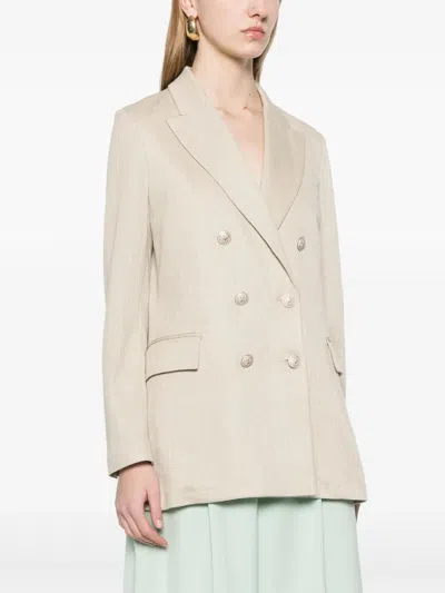 Circolo 1901 Linen And Cotton Double-breasted Jacket In Neutral