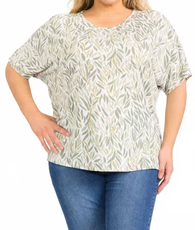 Perseption Printed Leaf Short Sleeve Top Plus In Green In Animal Print