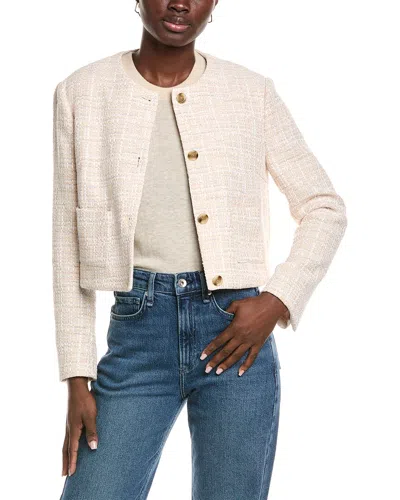 Hugo Boss Collarless Regular-fit Jacket In Melange Tweed In White