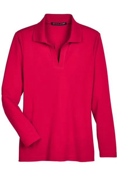 Devon & Jones Women's Crownlux Performanceplaited Long Sleeve Polo In Red