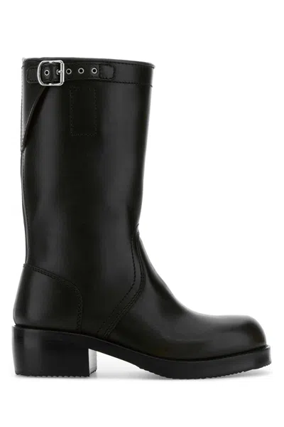 Dries Van Noten Mid-calf Block Heel Leather Boots With Buckle In Black