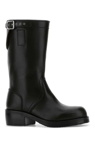Dries Van Noten Mid-calf Block Heel Leather Boots With Buckle In Black