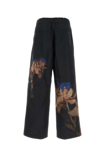 Dries Van Noten Wide-leg Floral Print Pleated Trousers In Black