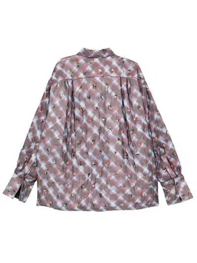 Dries Van Noten Checkered Long Sleeve Embroidered Top In Brown