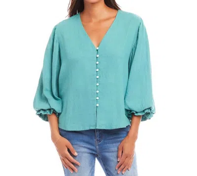 Karen Kane Layered Sleeve Shirred Blouse In Aqua In Green