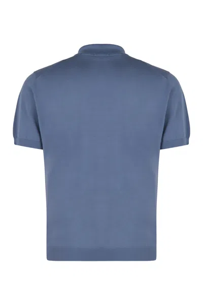 Drumohr Knitted Cotton Polo Shirt In Blue