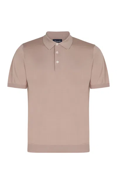 Drumohr Knitted Cotton Polo Shirt In Neutral