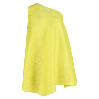 Pleats Please Issey Miyake One Shoulder Tent Dress In Yellow Polyester In Yellow