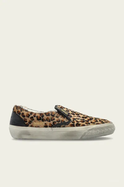 Golden Goose Slip-on Sneakers With Distinctive Leopard Print Design In Brown