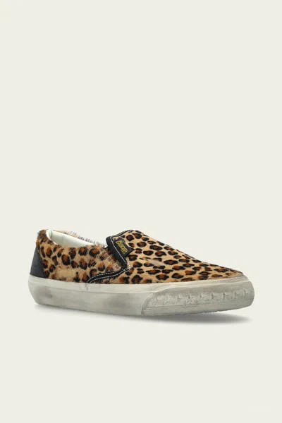 Golden Goose Slip-on Sneakers With Distinctive Leopard Print Design In Brown