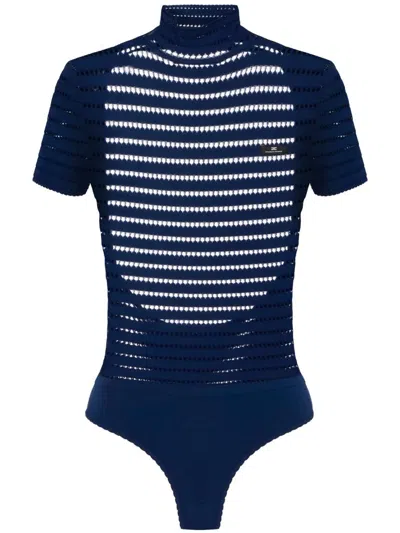Elisabetta Franchi Navy Knit High Neck Bodysuit In Blue