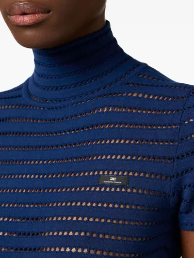 Elisabetta Franchi Navy Knit High Neck Bodysuit In Blue
