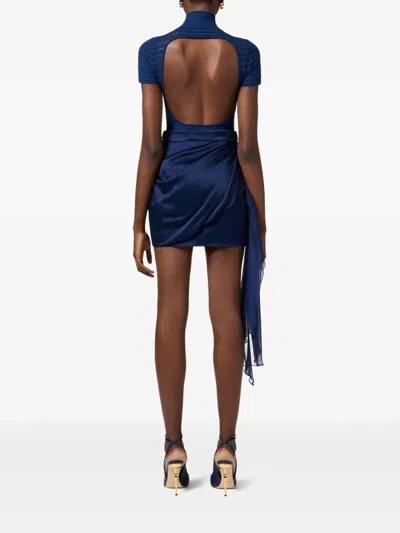 Elisabetta Franchi Navy Knit High Neck Bodysuit In Blue