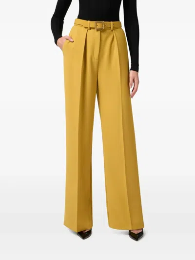 Elisabetta Franchi Pistachio Pleated Pants With Belt In Yellow
