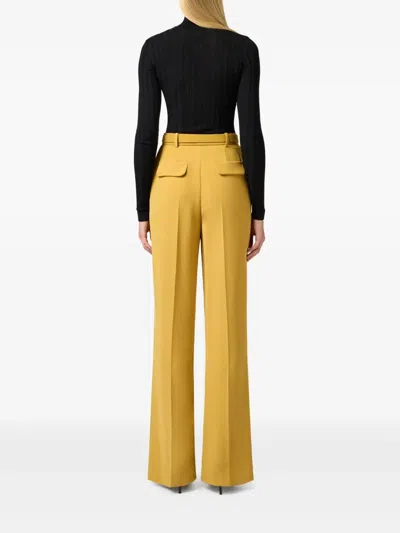 Elisabetta Franchi Pistachio Pleated Pants With Belt In Yellow