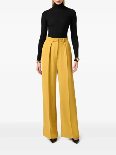 Elisabetta Franchi Pistachio Pleated Pants With Belt In Yellow