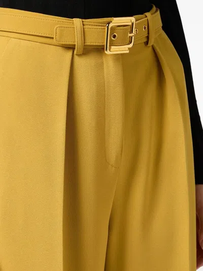 Elisabetta Franchi Pistachio Pleated Pants With Belt In Yellow